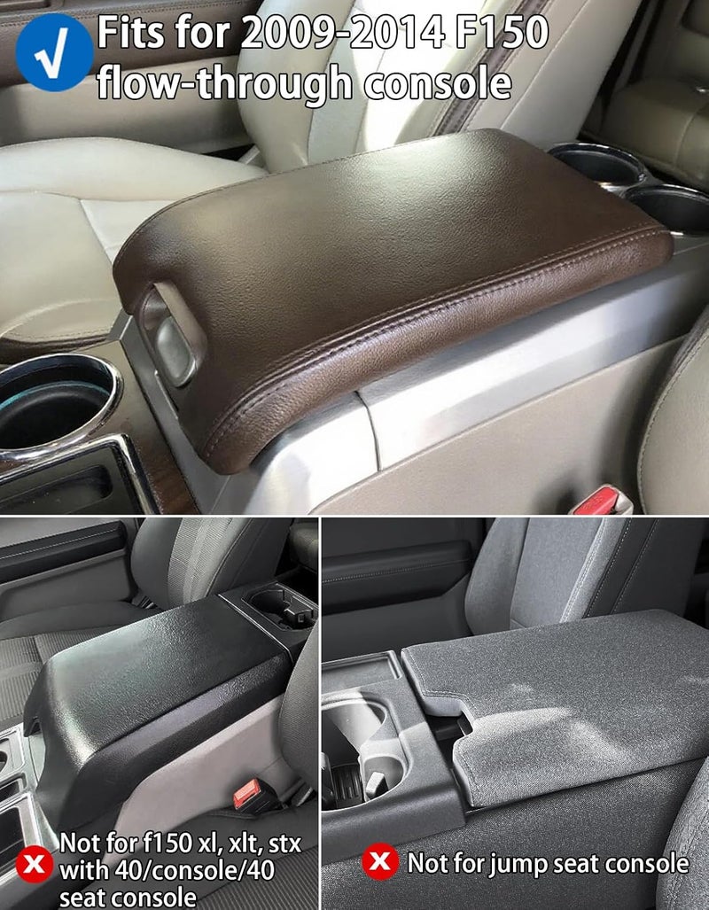 BystralX Center Console Cover Nappa Leather Armrest Cover Compatible with 2009-2014 Ford F150 Flow-Through Console Middle Console Cover with Two Side Pockets Center Console Cushion - Image 2